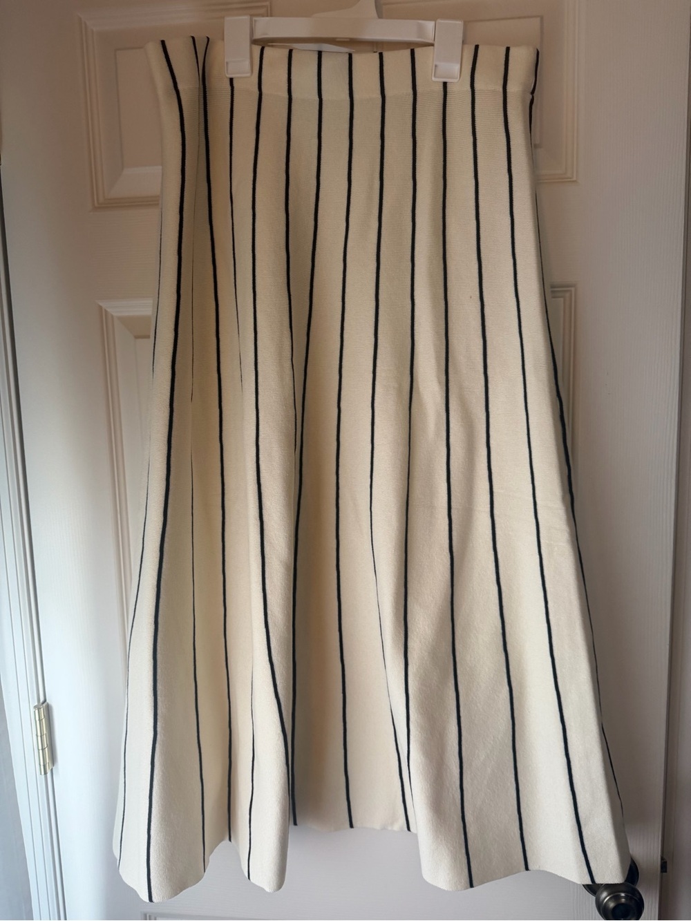 Polagram Cream A-Line Skirt with Black Vertical Stripes